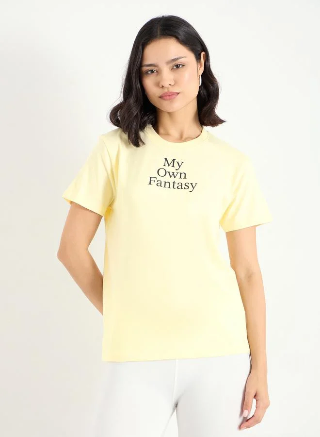 Styli Styli Women Yellow Slogan Print T-Shirt