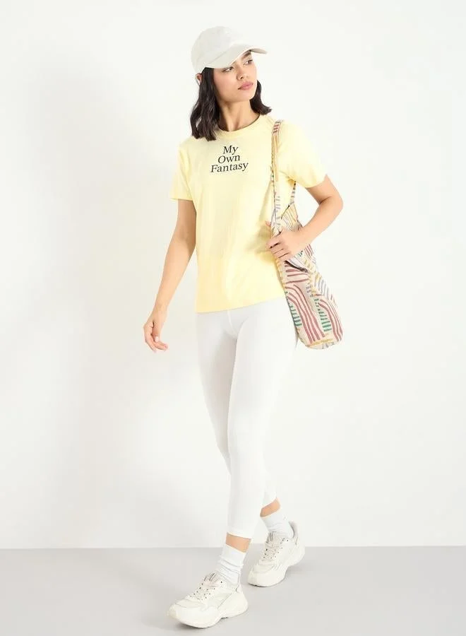 Styli Styli Women Yellow Slogan Print T-Shirt