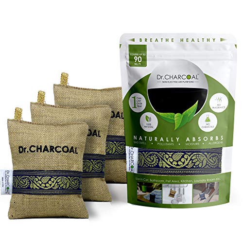 Dr. CHARCOAL Activated Carbon Air Purifier Bags To Deodorize And Dehumidify Car, Bathroom And Kitchen (200G, Pack Of 3, Classic Khaki), Powder - Image 1