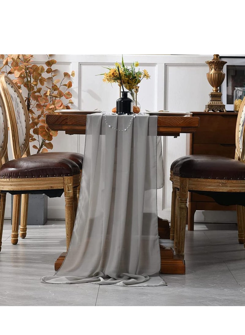 SYOSI Wedding Table Runners Chiffon Table Runner Sheer Wedding Arch Overlay Fabric for for Wedding Home and Dining Table Decor Birthday Party Decoration Light Gray 29 x 120 Inches - Image 2