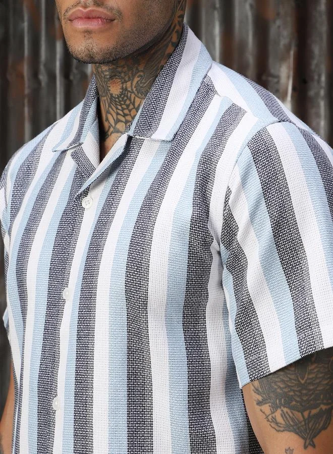 HIGH STAR Men Relaxed Fit Striped Casual Half Sleeve Shirt