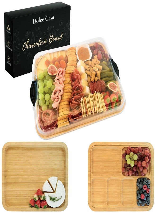 Dolce Casa Charcuterie Board with Lid 3-in-1, Portable Bamboo Serving Tray with Lid & Removable Snack Tray for Cheese, Fruit, Food - Covered Cheese Platter for Picnic, Travel, Ready-to-Gift - Image 1
