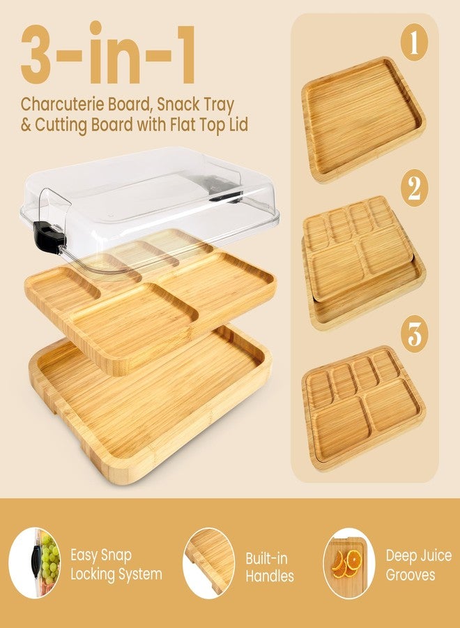 Dolce Casa Charcuterie Board with Lid 3-in-1, Portable Bamboo Serving Tray with Lid & Removable Snack Tray for Cheese, Fruit, Food - Covered Cheese Platter for Picnic, Travel, Ready-to-Gift - Image 4