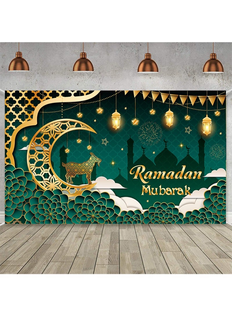 Aikanbo Ramadan Mubarak Decorations, Islamic Ramadan Kareem Backdrop Banner, Eid Mubarak Banner, Islamic Style Home Photography Backdrop for Muslim Ramadan Eid al-Fitr Party Supplies - Image 1