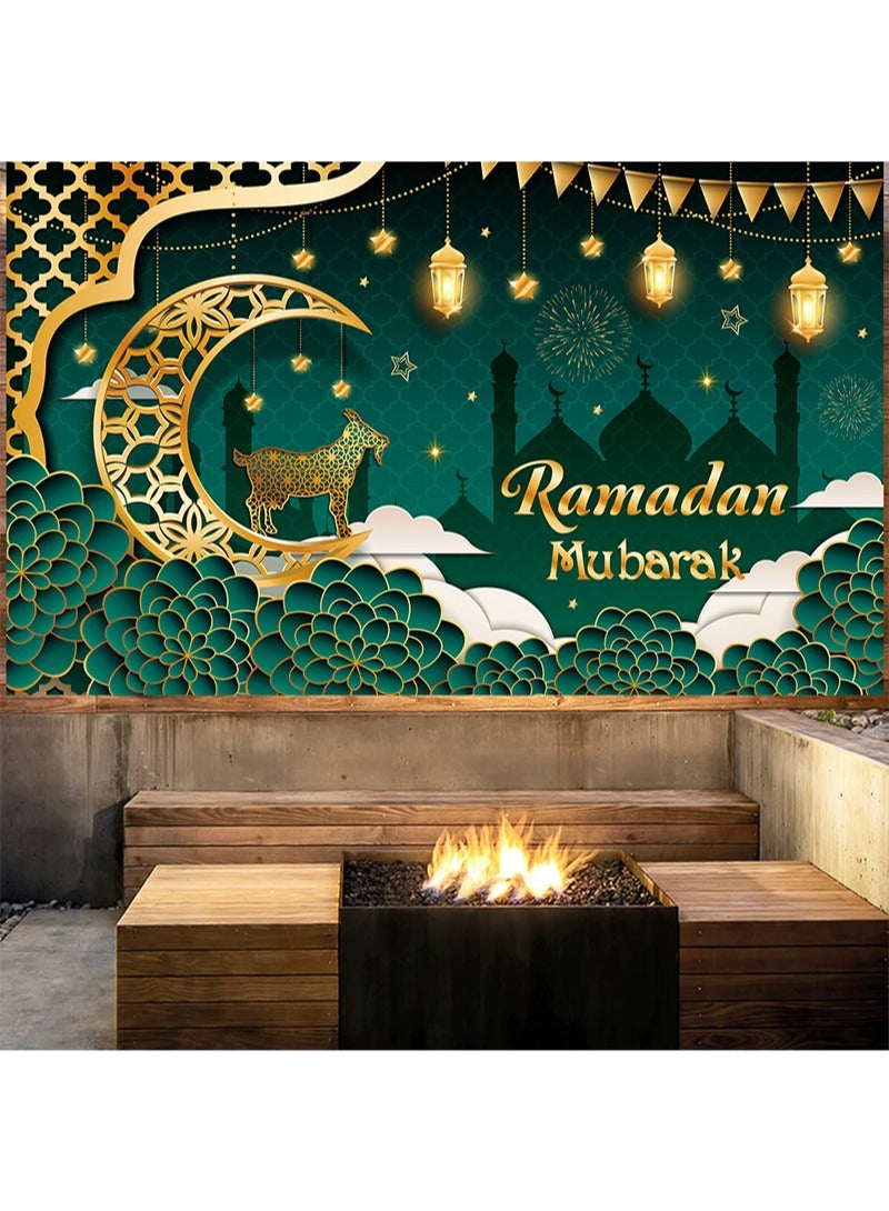 Aikanbo Ramadan Mubarak Decorations, Islamic Ramadan Kareem Backdrop Banner, Eid Mubarak Banner, Islamic Style Home Photography Backdrop for Muslim Ramadan Eid al-Fitr Party Supplies - Image 4