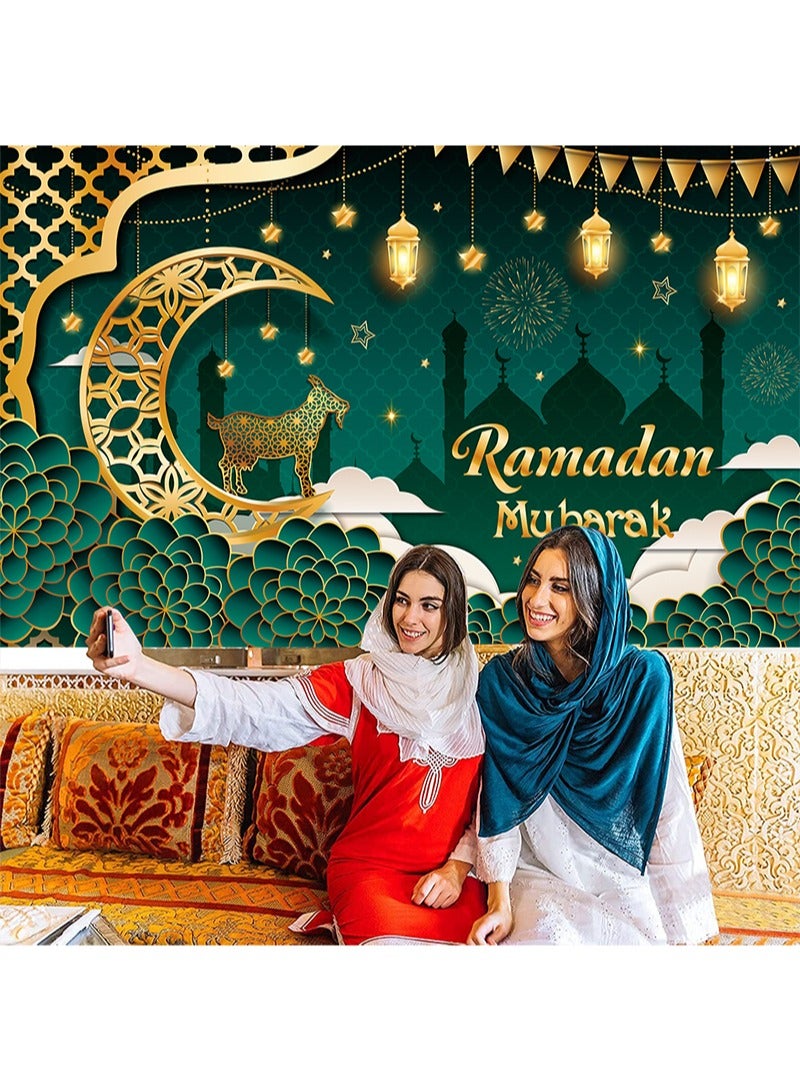Aikanbo Ramadan Mubarak Decorations, Islamic Ramadan Kareem Backdrop Banner, Eid Mubarak Banner, Islamic Style Home Photography Backdrop for Muslim Ramadan Eid al-Fitr Party Supplies - Image 5