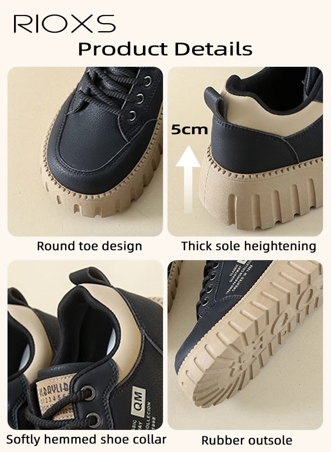 Women's Platform Sneakers, Lightweight 5cm Chunky Platform Sneakers, Comfy Brethable Lace-up Thick-soled Tennis Shoes, Fashion Ladies Athlesiure Shoes Street-style Shoes, Non-slip Classic Walking Shoes for Dating/ Work/ Vacation/Daily Wear, Black