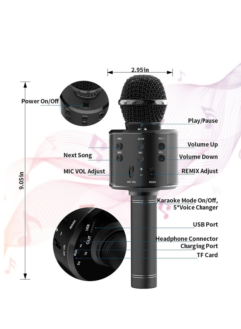 Wireless Bluetooth Karaoke Microphone,Rechargeable Kids Microphone Karaoke Machine - Best Gifts for Kids Adults (Black) - Image 2