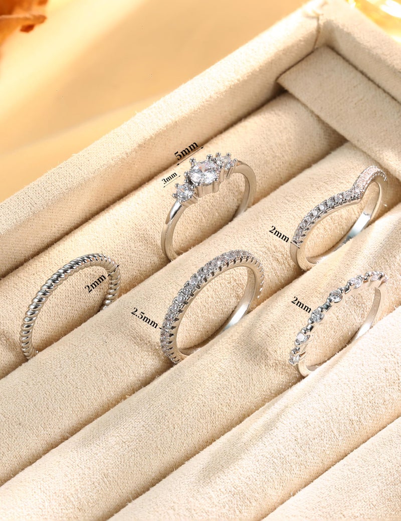 Florideco Stackable Rings for Women Silver Plated Minimalist Non Tarnish Cubic Zirconia Thumb Ring Set Dainty Knuckle Ring Trendy Statement Stacking Rings Set Size 8 - Image 3