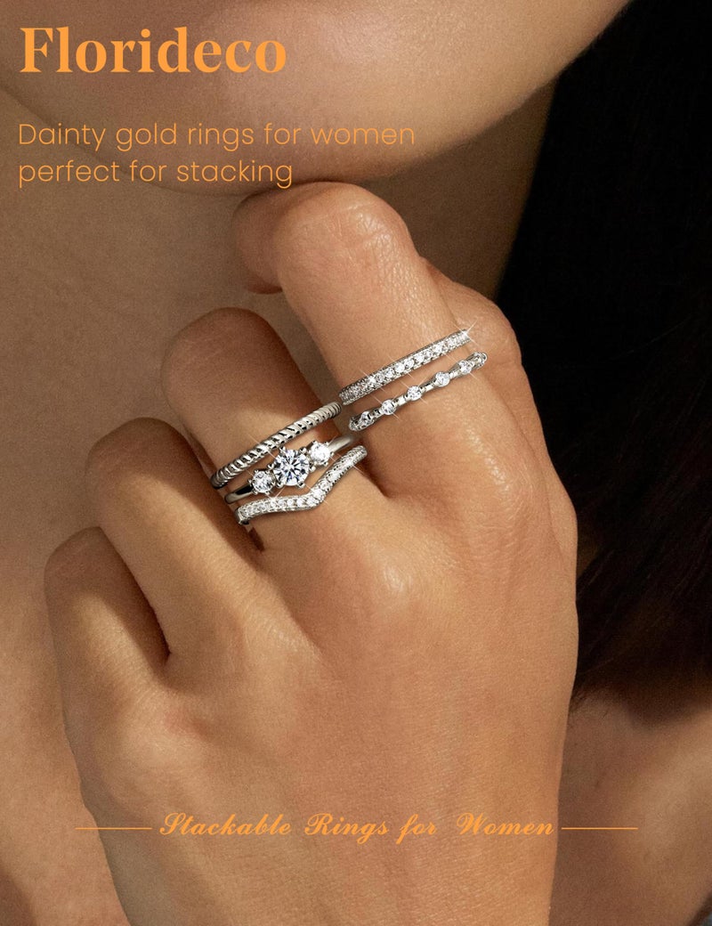 Florideco Stackable Rings for Women Silver Plated Minimalist Non Tarnish Cubic Zirconia Thumb Ring Set Dainty Knuckle Ring Trendy Statement Stacking Rings Set Size 8 - Image 2