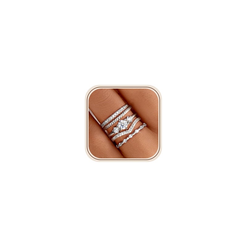 Florideco Stackable Rings for Women Silver Plated Minimalist Non Tarnish Cubic Zirconia Thumb Ring Set Dainty Knuckle Ring Trendy Statement Stacking Rings Set Size 8 - Image 1