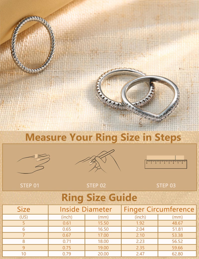 Florideco Stackable Rings for Women Silver Plated Minimalist Non Tarnish Cubic Zirconia Thumb Ring Set Dainty Knuckle Ring Trendy Statement Stacking Rings Set Size 8 - Image 5