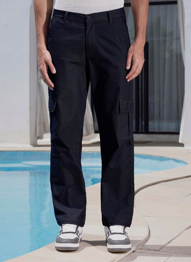 Zeyo Men's Comfort Cargo Trousers - Navy Blue - Image 1