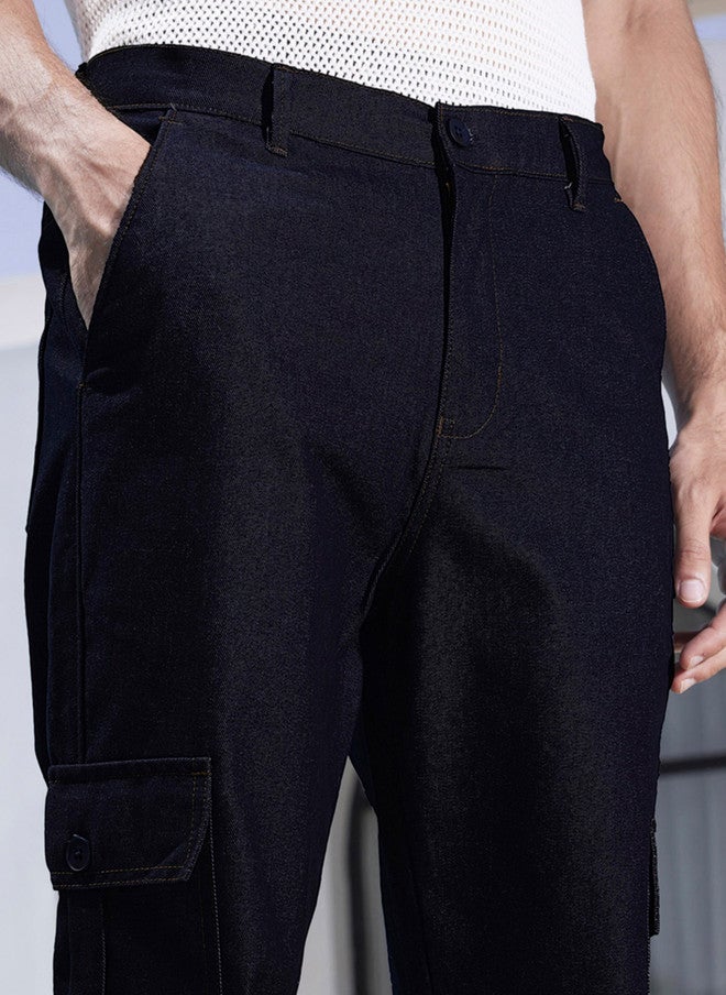 Zeyo Men's Comfort Cargo Trousers - Navy Blue - Image 5