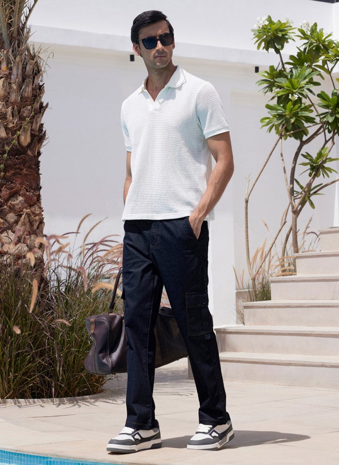 Zeyo Men's Comfort Cargo Trousers - Navy Blue - Image 4
