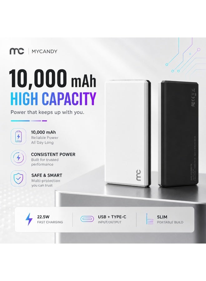 MYCANDY Pb-C150 10000Mah 22.5W Usb-C Pd Fast Charging Power Bank, White White - Image 1