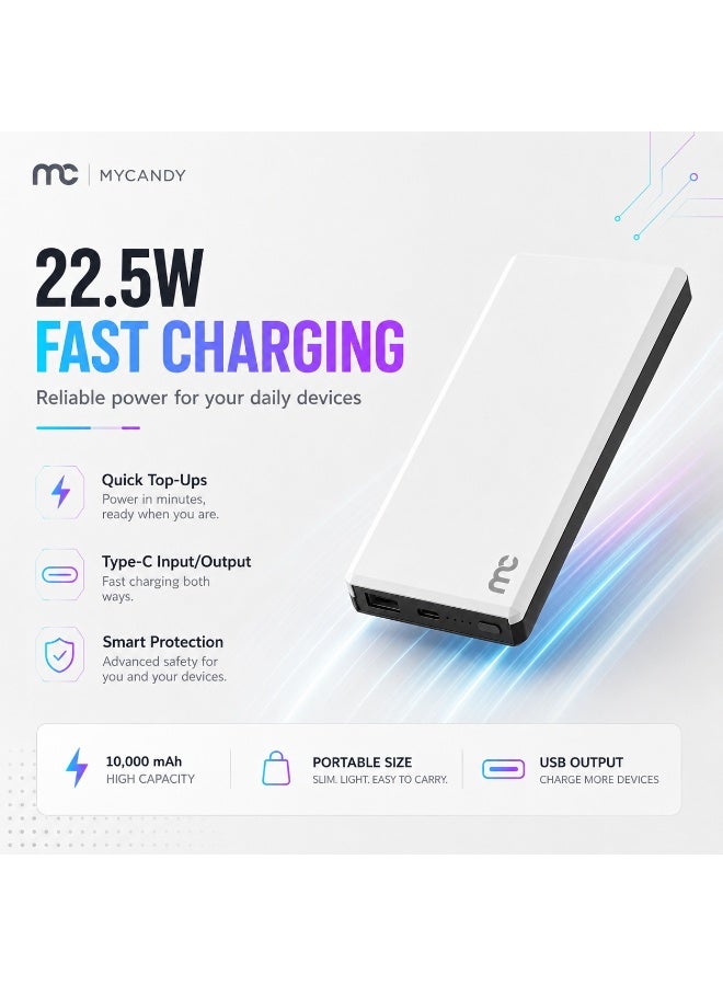 MYCANDY Pb-C150 10000Mah 22.5W Usb-C Pd Fast Charging Power Bank, White White - Image 5