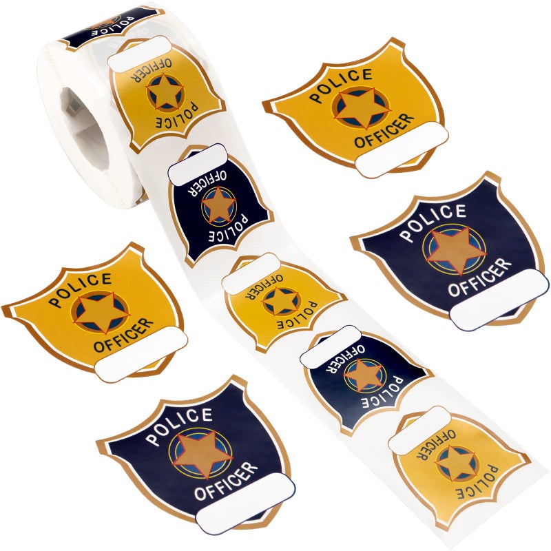 Zonon 600 Pieces Police Stickers for Kids Badge Stickers Name Tag Seals Cop Officer Party Favor for Kids Birthday Party SuppliesBlue Yellow Police Officer