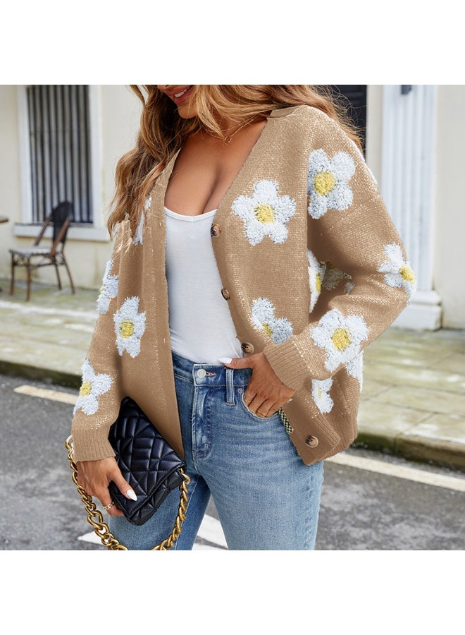 NIBEMINENT Autumn Winter V-Neck Cardigan Female Sweater Women Casual Flowers Embroidery Sweaters Coat Classic Knitting Long Sleeve Tops - Image 1