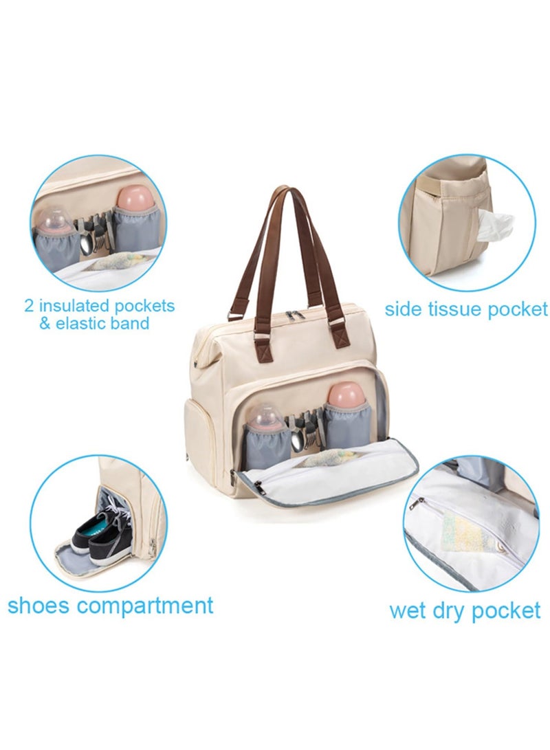 3-Piece Set Diaper Bag Tote Mommy Bag for Hospital Large Capacity Waterproof Baby Bag for Mom Travel Hospital Bag for Labor and Delivery with Baby Necessities Bag (Brown) - Image 3