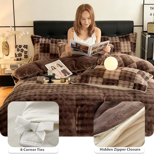 PAJEO Fluffy Duvet Cover, Reversible Flannel Winter Duvet Cover,Plush Fuzzy Rabbit Hair & Silky Milk Velvet Sides,Luxuriously Comforter Cover & 1 Pillow Sham 80"x90",Ideal for Small Master Bedroom - Image 4