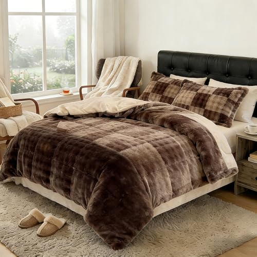PAJEO Fluffy Duvet Cover, Reversible Flannel Winter Duvet Cover,Plush Fuzzy Rabbit Hair & Silky Milk Velvet Sides,Luxuriously Comforter Cover & 1 Pillow Sham 80"x90",Ideal for Small Master Bedroom - Image 1
