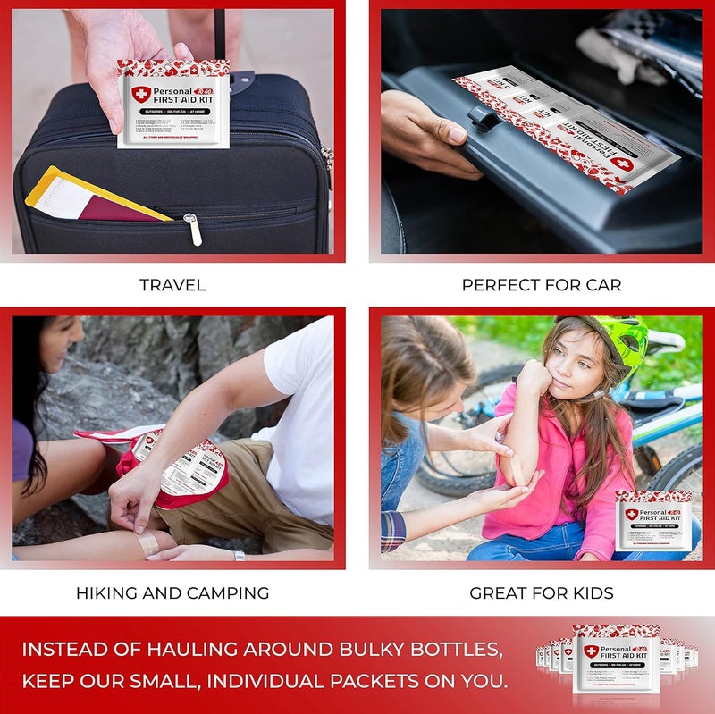 pH Advantage Portable Travel Size First Aid Kit  10 Pack  Perfect for Home Office Car School Business Travel Hiking Hunting and Outdoors  Individually Wrapped First Aid Products Red - Image 4