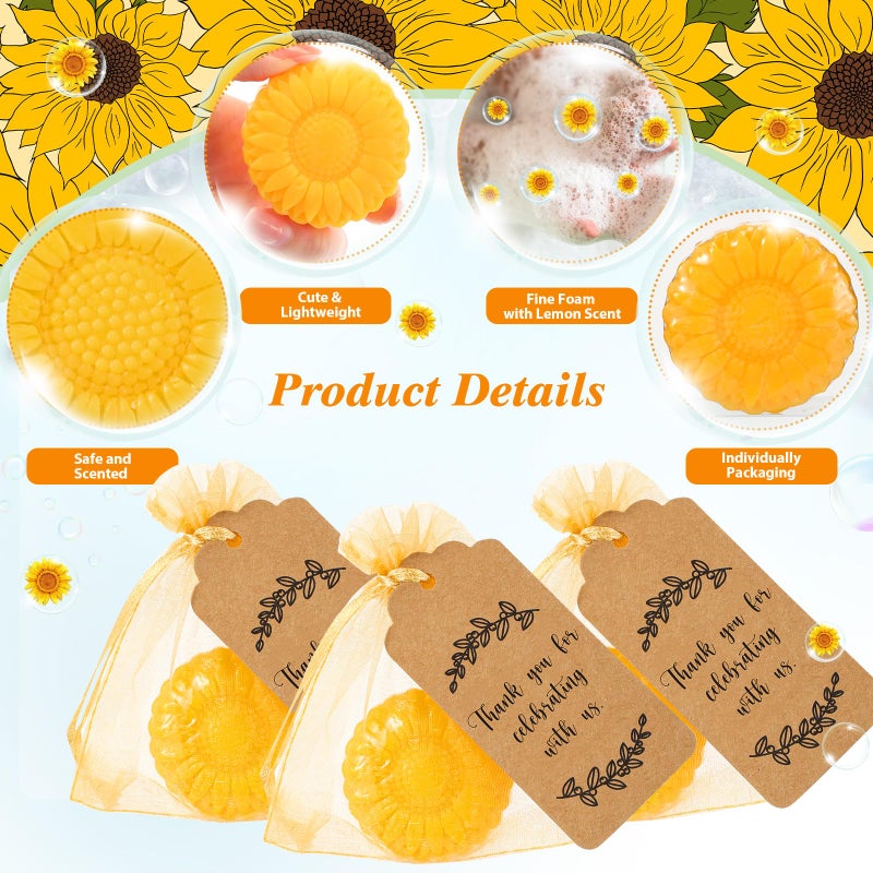 Demissle 50 Set Wedding Party Favors Sunflower Soap Favors for Guests with Thank You Tag Gift Pouches Sunflower Party Supplies for Adults Return Gift Bridal Shower Baby Shower Decorations - Image 3