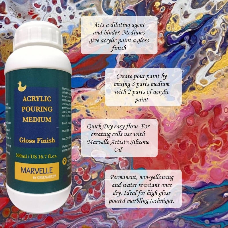 MARVELLE 500ml Acrylic Pouring Medium Gloss finish flow additive for pour painting fluid art Quick dry - Image 4