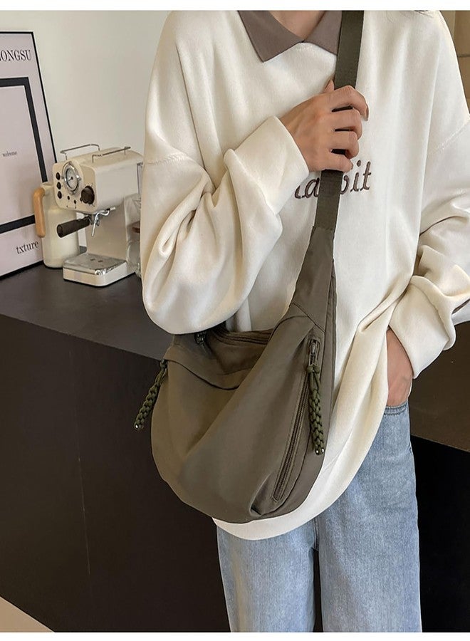 W WINTMING حقيبة كتف هلالية الشكل، حقيبة كروسبودي من النايلون للنساء، حقائب هوبو من النايلون، حقيبة كتف متدلية، حقائب على شكل زلابية (أخضر عسكري، صغير) - Image 4