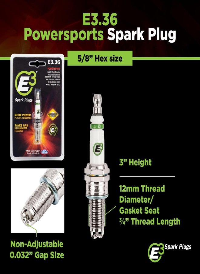 E3 Spark Plugs E3.36 Premium Powersports Spark Plug for V-Twin Motorcycles, Harley Davidson Engines, and Other High-Performance Powersport Vehicles, Pack of 1 - Image 4