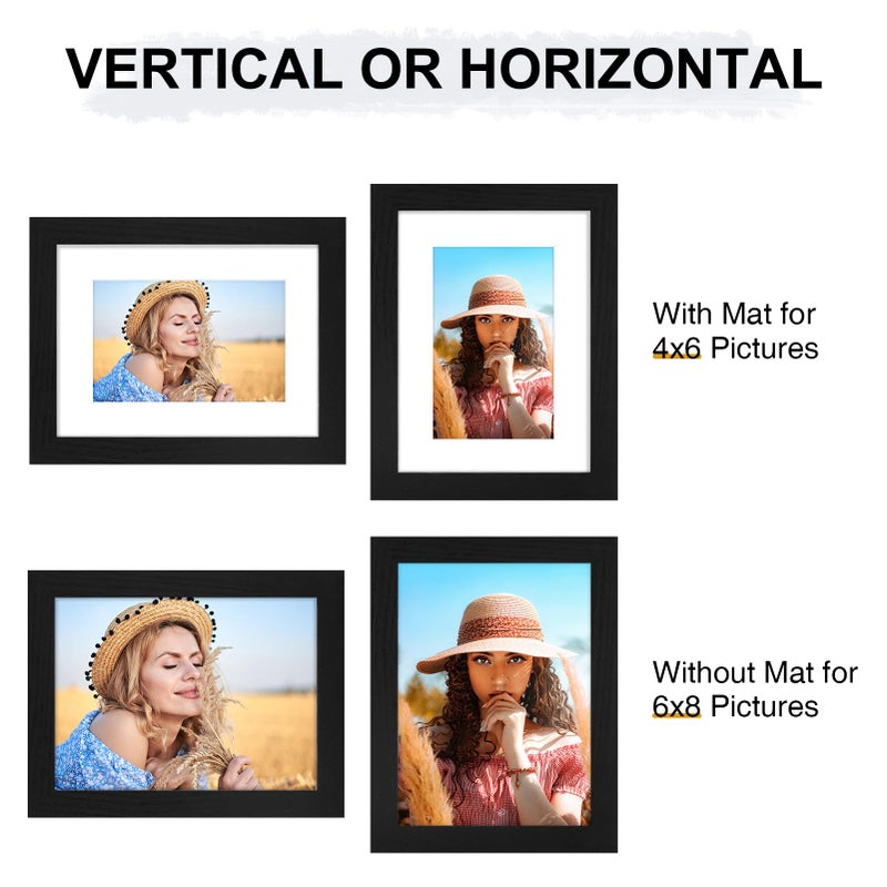 Vittanly 6x8 Picture Frame  Display Pictures 4x6 with Mat or 6x8 without Mat  Engineered Wood with Shatter Resistant Plexiglass  Photo Frame for Wall Display  Black  1 Pack - Image 4