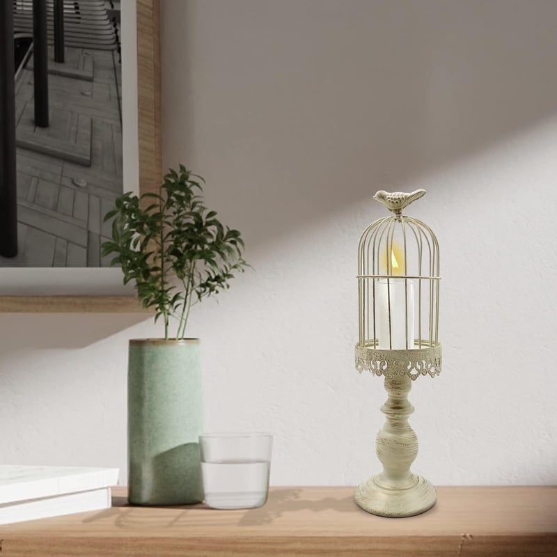 Zalaxt Retro Shabby Candle Holder, Decorative Birdcage Candle Holder,Bird Cage Decor Vintage Metal Candlestick for Wedding,Party Vintage Gothic Decor,Victoriana Decor,Home Decor White 15 Inch - Image 2