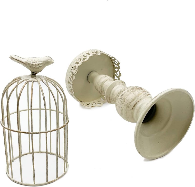 Zalaxt Retro Shabby Candle Holder, Decorative Birdcage Candle Holder,Bird Cage Decor Vintage Metal Candlestick for Wedding,Party Vintage Gothic Decor,Victoriana Decor,Home Decor White 15 Inch - Image 3