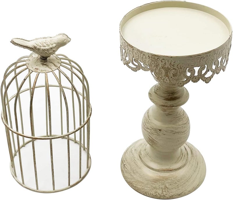 Zalaxt Retro Shabby Candle Holder, Decorative Birdcage Candle Holder,Bird Cage Decor Vintage Metal Candlestick for Wedding,Party Vintage Gothic Decor,Victoriana Decor,Home Decor White 15 Inch - Image 4