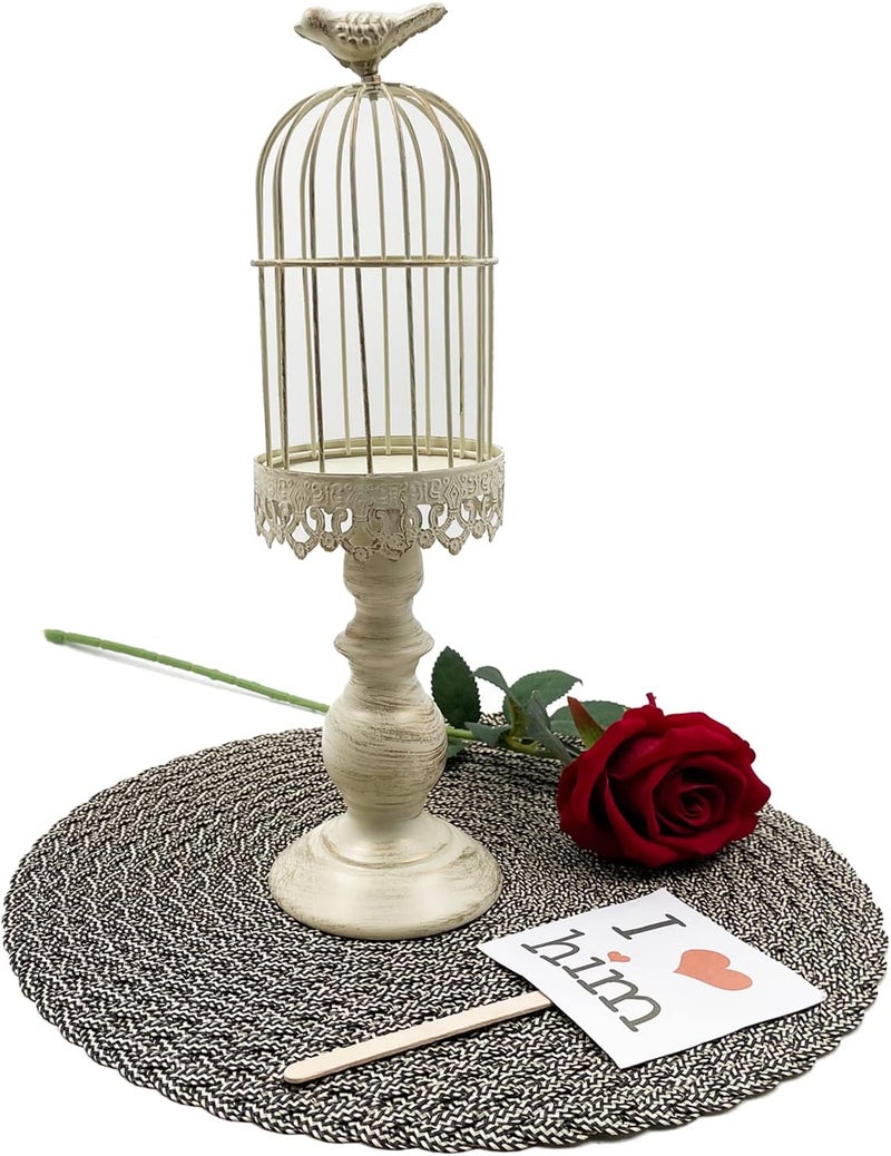Zalaxt Retro Shabby Candle Holder, Decorative Birdcage Candle Holder,Bird Cage Decor Vintage Metal Candlestick for Wedding,Party Vintage Gothic Decor,Victoriana Decor,Home Decor White 15 Inch - Image 5