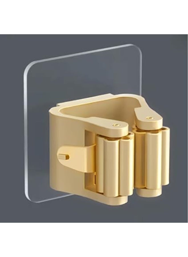 حامل منظم للممسحة يثبت على الحائط، حامل فرشاة ومكنسة مع خطافات انبوبية، رف تخزين قوي بالشفط للحمام والمطبخ والغسيل وادوات التنظيف ومنظم حائط المنزل (ذهبي) - Image 4