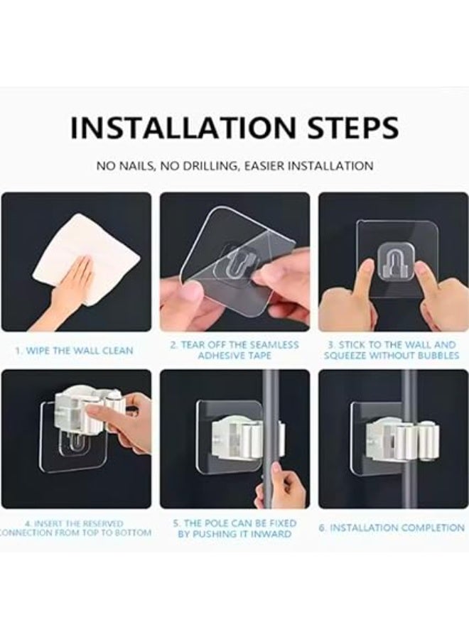 حامل منظم للممسحة يثبت على الحائط، حامل فرشاة ومكنسة مع خطافات انبوبية، رف تخزين قوي بالشفط للحمام والمطبخ والغسيل وادوات التنظيف ومنظم حائط المنزل (ذهبي) - Image 2