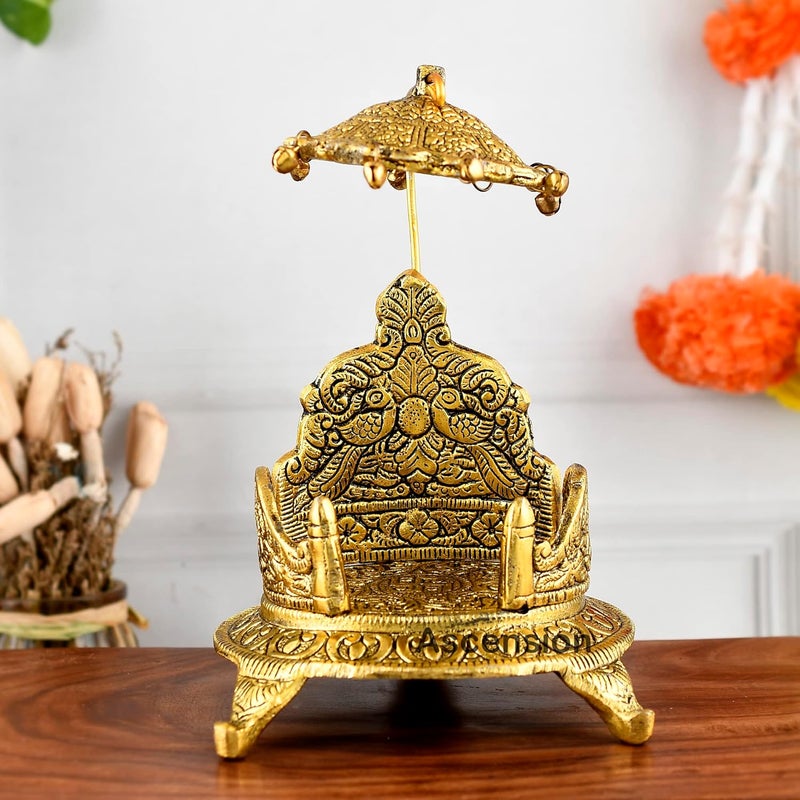 ascension Metal Singhasan Oval Shaped for Ganesha Krishna God Idols Nand Gopal Palana Gold Plated for Temple Pooja Room Ladoo Gopal Pooja Chowki for Pooja Mandir - Image 1