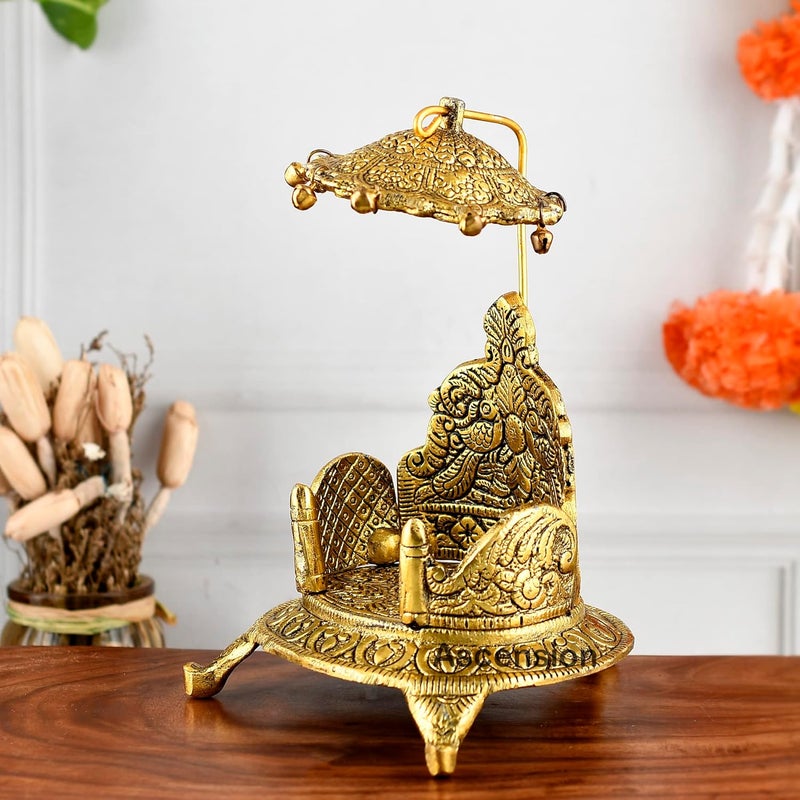 ascension Metal Singhasan Oval Shaped for Ganesha Krishna God Idols Nand Gopal Palana Gold Plated for Temple Pooja Room Ladoo Gopal Pooja Chowki for Pooja Mandir - Image 3