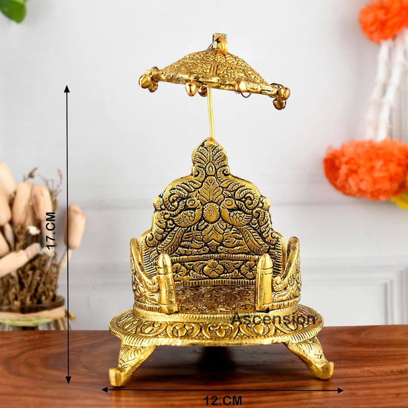 ascension Metal Singhasan Oval Shaped for Ganesha Krishna God Idols Nand Gopal Palana Gold Plated for Temple Pooja Room Ladoo Gopal Pooja Chowki for Pooja Mandir - Image 4
