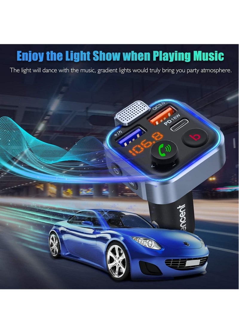ELTRAZONE Car FM Transmitter, Wireless Bluetooth 5.0 Radio Adapter Car Kit, PD3.0 Type C 20W+QC3.0 Car Fast Charger, Hands Free Calling, Bass Lossless Hi-Fi Sound Support U Disk - Image 1