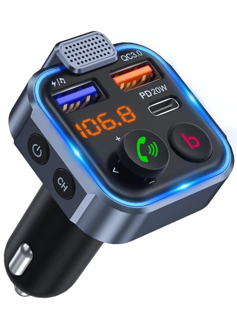 ELTRAZONE Car FM Transmitter, Wireless Bluetooth 5.0 Radio Adapter Car Kit, PD3.0 Type C 20W+QC3.0 Car Fast Charger, Hands Free Calling, Bass Lossless Hi-Fi Sound Support U Disk - Image 3