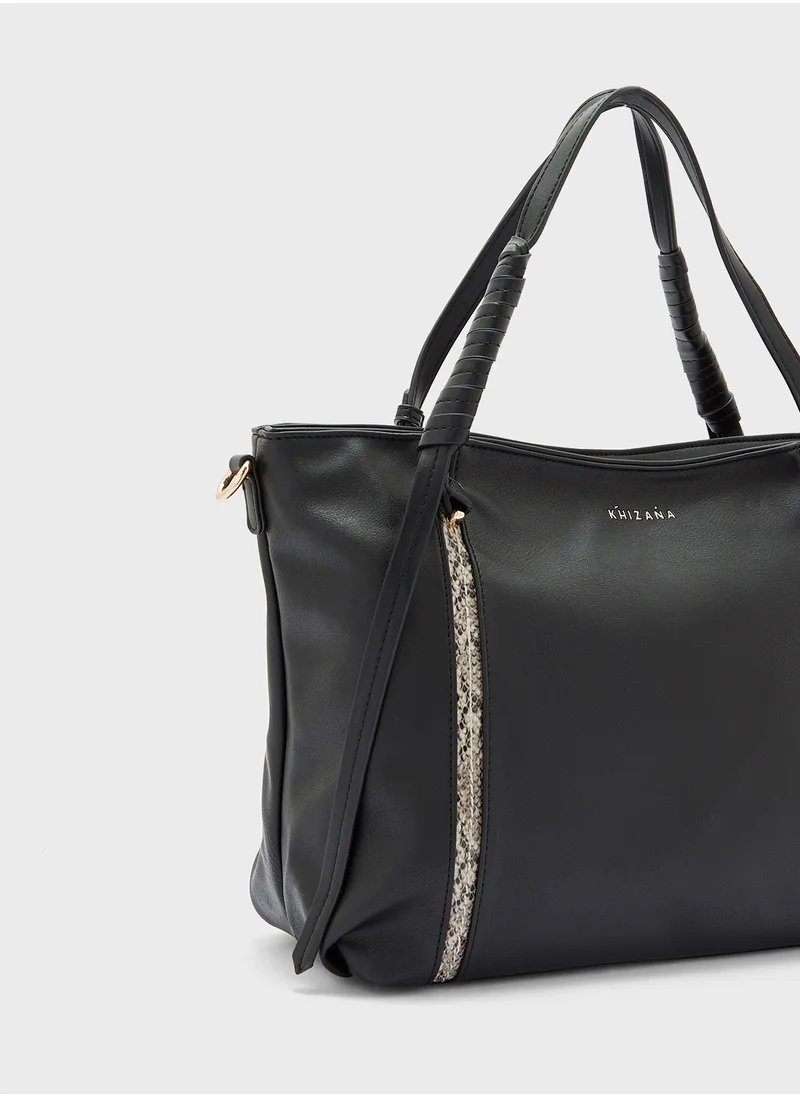 خزانة Snake Print Detail Tote Bag
