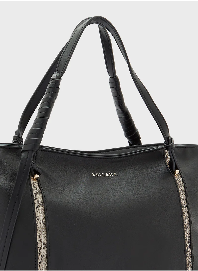 خزانة Snake Print Detail Tote Bag