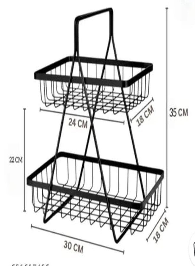 GLOCY 2-Tier Metal Storage Basket Organizer, Black Wire Shelf with Handle, Kitchen Counter Fruit Vegetable Storage, Medicine Cabinet Organizer (pack of 1) - Image 4