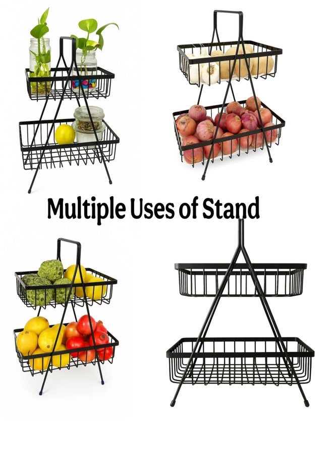 GLOCY 2-Tier Metal Storage Basket Organizer, Black Wire Shelf with Handle, Kitchen Counter Fruit Vegetable Storage, Medicine Cabinet Organizer (pack of 1) - Image 3