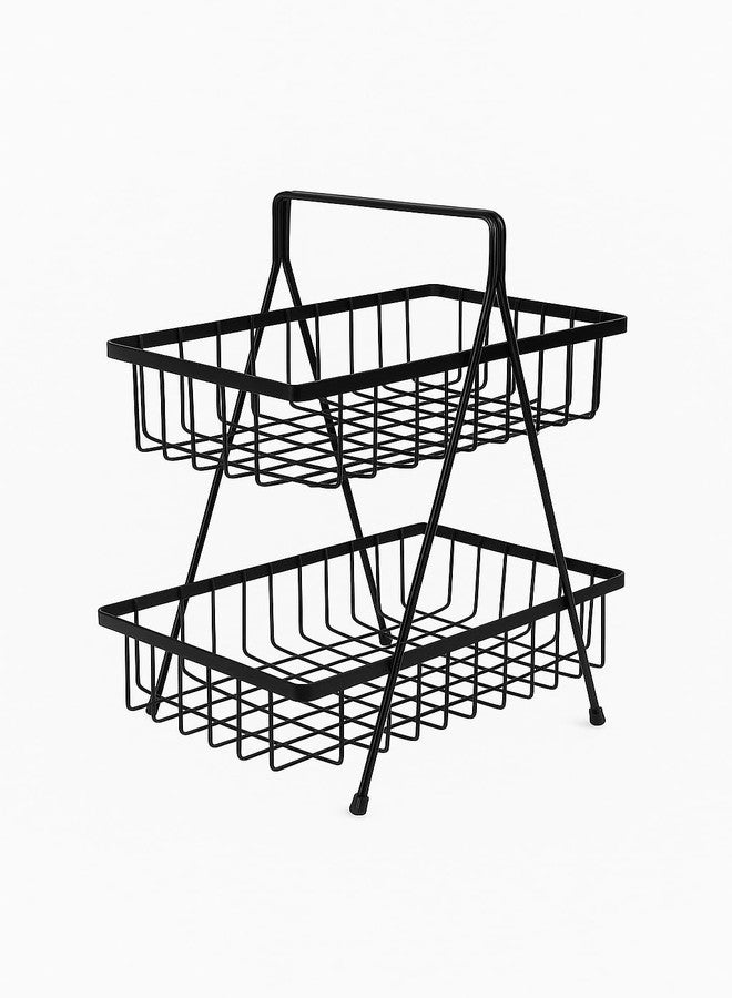 GLOCY 2-Tier Metal Storage Basket Organizer, Black Wire Shelf with Handle, Kitchen Counter Fruit Vegetable Storage, Medicine Cabinet Organizer (pack of 1) - Image 5