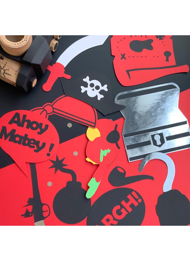 Pinfliers - Pinfliers Pirate Themed Paper Photo Booth Props, A Set of 15, Red, Black, White and Silver - Image 1
