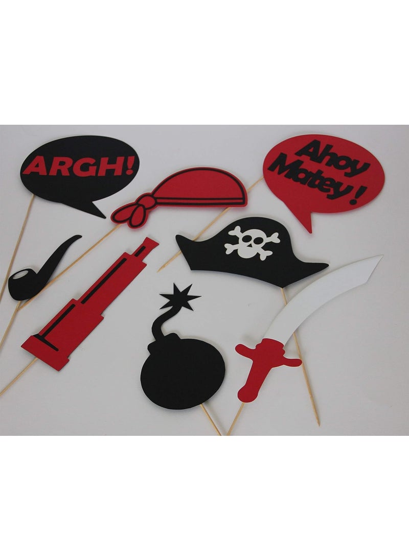 Pinfliers - Pinfliers Pirate Themed Paper Photo Booth Props, A Set of 15, Red, Black, White and Silver - Image 1